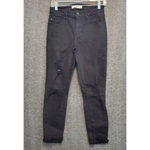 KanCan Jeans Womens Size 7/27 Black Distress Skinny Stretch Raw Hem Goth Grunge